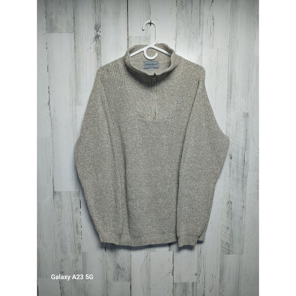 Eddie Bauer Men's Large Beige 1/4 Zip Sweater Made In USA - Picture 1 of 10